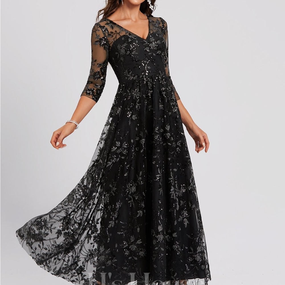 ***SOLD*** NWT A-Line V-Neck Ankle-Length Lace Sequin Cocktail Dress